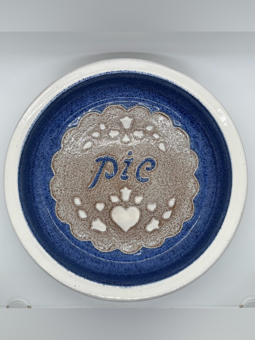 💙 Clay City Pottery Handcrafted Signed Deep Dish Glazed Stoneware Pie Plate 10”